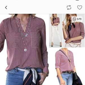 CAbi Red and White Striped Blouse Small